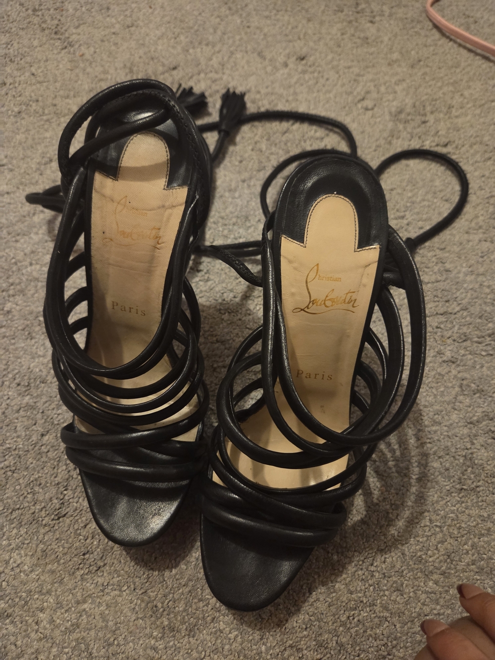 Louis Vuitton Black Lace-Up High Heel Sandals with Red Soles - Picture 2 of 2